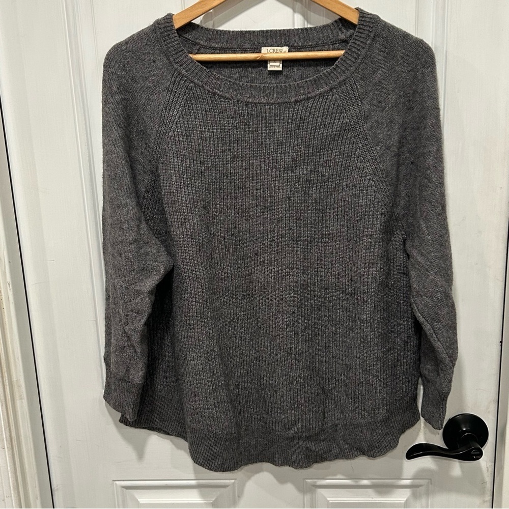 J.Crew Woman’s Merino Wool Blend Curved Hem Ribbed Sweater Gray Size XL
